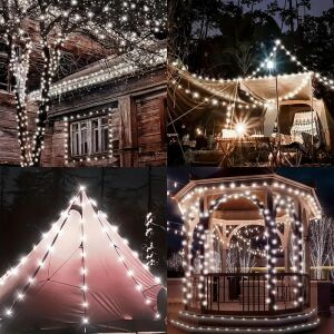 Colaj de setări exterioare, decorate cu șiraguri luminoase LED alb cald - Decorațiuni