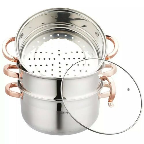 Klausberg KB 7735 4-teiliger Edelstahl-Dampfgarer mit roségoldenen Griffen