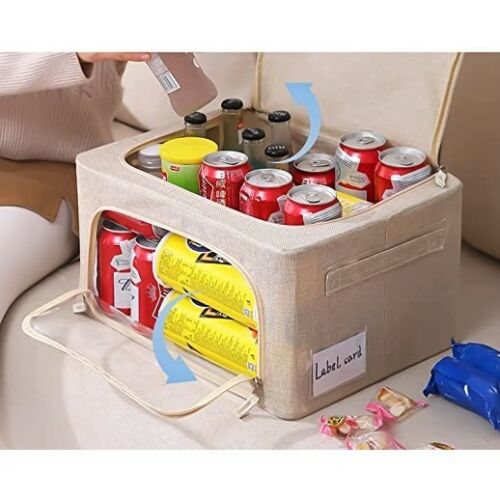 Faltbare Aufbewahrungsbox, Flippy, mit Reißverschluss, 66 L, Textil, 50x40x33 cm, Metallrahmen, stabiler Kunststoff-Bodenträger, Creme 112612304