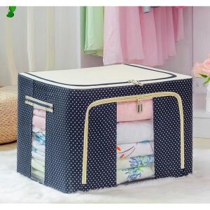 Cutie de depozitare pliabilă Flippy, 24L, bleumarin cu buline albe, țesătură Oxford, fereastră frontală transparentă, fermoar cu două direcții - Cutii de depozitare și coșuri