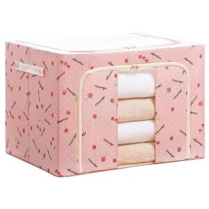 Rosa Flippy 66L zusammenklappbare Aufbewahrungsbox mit Kirschmuster, zeigt Kleidung durch das transparente Fenster. - Aufbewahrungsboxen und -körbe