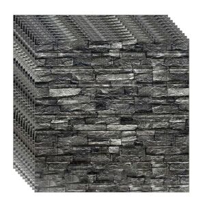 Set 40 x tapet autoadeziv 3D NEXTLY, pentru perete sau tavan, waterproof, ajustabil, suprafata acoperire 21.2 mp, 70x77 cm, design caramida, gri-negru, cod 23