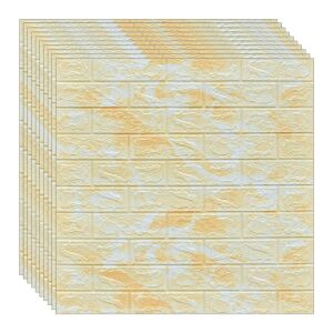 Set 10 x tapet autoadeziv 3D NEXTLY, pentru perete sau tavan, waterproof, ajustabil, suprafata acoperire 5.3 mp, 70x77 cm, design modern, galben-alb, cod 59