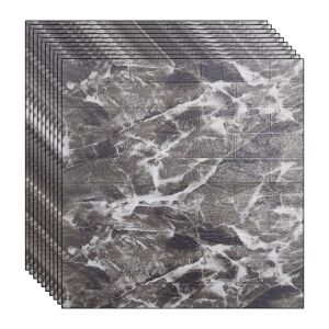 Set 20 x tapet autoadeziv 3D NEXTLY, pentru perete sau tavan, waterproof, ajustabil, suprafata acoperire 10.6 mp, 70x77 cm, design caramida, gri-negru, cod 60