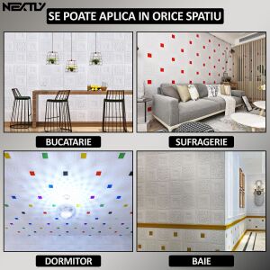 NEXTLY Exemple de aplicare tapet autoadeziv 3D: bucătărie, living, dormitor, baie - Nonbrand Panele & Autocolante de perete