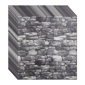 Set 40 x tapet autoadeziv 3D NEXTLY, pentru perete sau tavan, waterproof, ajustabil, adeziv puternic, usor de montat, suprafata acoperire 21.2 mp, 70x77 cm, design caramida, negru-gri, cod 96