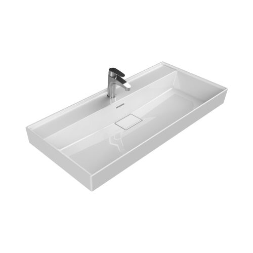 TMP LUX 100 fürdőszobabútor CeraStyle SHARP 37500 mosdóval, fehér, két fiókkal, nyitott nézet