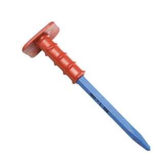 JUCO 300mm chisel with palm protector, blue and red, angled view - Hand tool