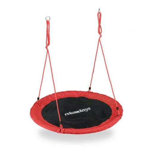 Relaxdays 110 cm-es piros fészekhinta, kültéri és beltéri szórakozás gyerekeknek és felnőtteknek, tartós acél és szövet, állítható magasság, max. 100 kg - Fészekhinta