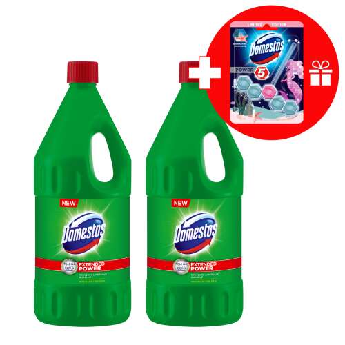 Domestos Extended Power fertőtlenítő hatású folyékony tisztítószer Pine 2x2L + Ajándék WC-frissítő Blokk