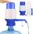 Water dispenser pump for 5 liter bottles, blue and white, manual pump, with water bottle