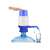 Water dispenser pump for 5 liter bottles, blue and white, manual pump, in use