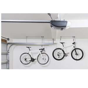 Black ceiling bike storage system with two bikes hanging from it - Sport & Leisure