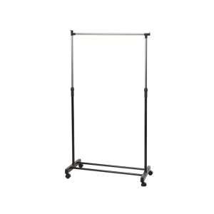 Black clothes rack with wheels, adjustable height, for hanging clothes and storing shoes - Furniture