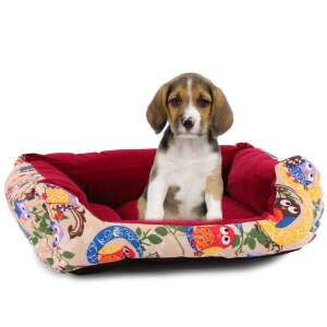 Hundeliege mit Eulenmuster, rot und beige, für kleine Hunde - Viehzucht