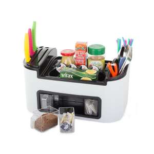 Kitchen organizer with knife holder, spice jars, and utensil slots - Kitchen storage rack