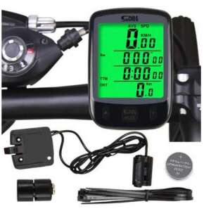 Computer de bicicletă SunDing cu iluminare de fundal verde, afișând viteza, distanța, timpul și alte funcții - Computere biciclete