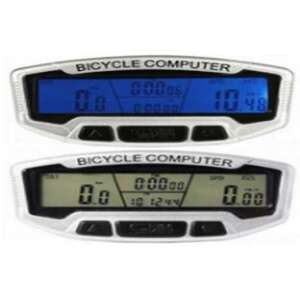 Bicycle computer with blue backlight, showing speed, distance, and time - Bicycle computer