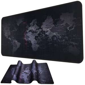 Black world map mouse pad, 80cm x 30cm, non-slip, waterproof, for gaming and office use - Peripheral