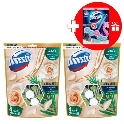 Domestos WC-frissítő Blokk Aroma Lux White Rosebuds & Tea Tree Oil (8x55g) + Ajándék WC-frissítő Blokk