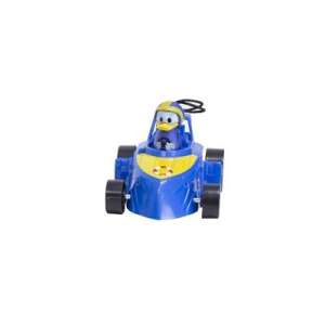Calamiticars Donald Kacsa wind-up race car, blue and yellow toy car with a duck driver - Kids's play car