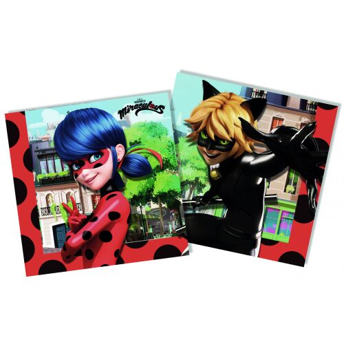 Miraculous Ladybug und Cat Noir Papierservietten, 20 Stück, 33x33 cm