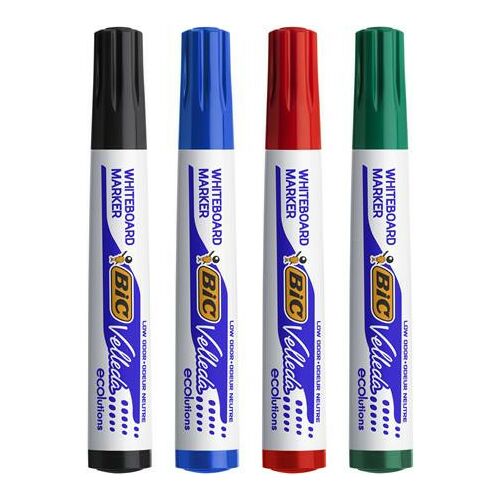 Flipchart- és táblamarker készlet, 1,4 mm, kúpos, BIC" Velleda ecolutions", 4 különböző szín 122867457