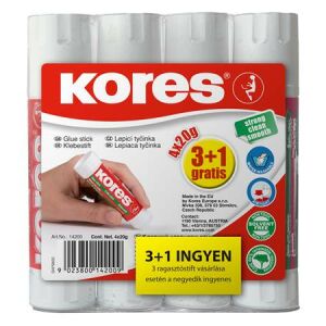 KORES Ragasztóstift 20g 3+1 Akciós Kiszerelés, Oldószermentes Papír, Karton Ragasztó - Kores
