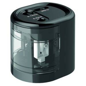 Hegyező, kétlyukú, asztali, elemes, USB töltővel, RAPESCO"PS12-USB", fekete 122874368 - Rapesco