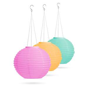 Set Felinare Solare LED Roz, Galbene și Teal - 28 cm - Lanternă solară