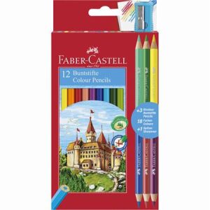 Faber-Castell Színes Ceruza Készlet, 12 szín + 3 Bicolor Ceruza, Művészeti Kellékek Rajzoláshoz és Színezéshez - Faber-Castell