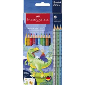 Faber-Castell Colour Grip Dinoszaurusz Színes Ceruza Készlet, 10+3 Szín, Ergonomikus Háromszög Alak - Faber-Castell