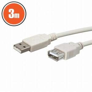 3 metrový predlžovací kábel USB A na A, biely - USB káble