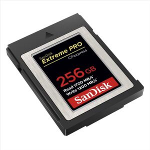Schräge Ansicht der SanDisk 256GB CFexpress Speicherkarte für schnelle Datenübertragung - SanDisk