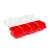 Cutie organizator din plastic roșu cu 4 compartimente și capac transparent, 315 x 110 x 70 mm
