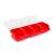 Red plastic organizer box with 4 compartments and transparent lid, 315 x 110 x 70 mm