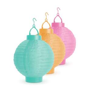 Set of 3 solar powered paper lanterns in teal, orange, and pink colors - Outdoor Decorative Lamp