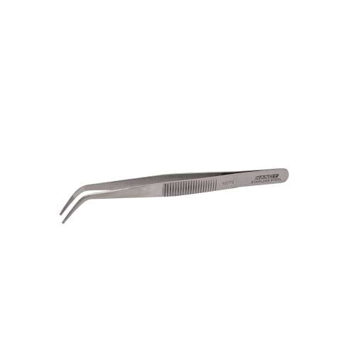 125mm stainless steel tweezers, bent tip, non-magnetic