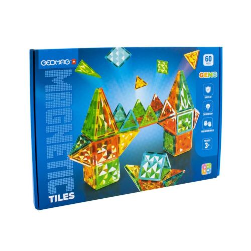 Geomag Magnetic Tiles Gems 60 kusov v krabici, magnetická stavebnica pre deti