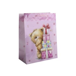 Sac de cadou roz cu ursuleț și cadouri, 18x23 cm - Nonbrand Pungi cadou