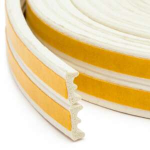 Close-up of white self-adhesive E-profile door and window sealing strip, 9mm - Water, Gas & Heating Installation