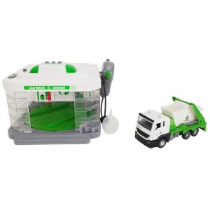 Garáž pre smetiarske auto a umývačka áut s kovovým autom - Autá a vozidlá