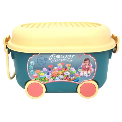 Virág jucărie de construcție 88 bucăți într-un recipient de depozitare pe roți