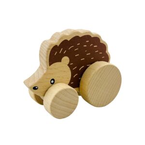 Дървена играчка за бутане и дърпане таралеж, страничен изглед - Плъзгаща се, дърпаща играчка