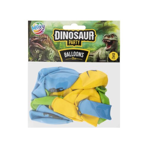 Moxy Dinosaurier Party Luftballons, 12er Pack, 25cm. Bunte Luftballons mit Dinosaurier-Motiv für Kindergeburtstage.