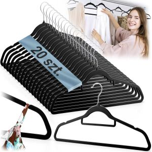 Massido Velour Clothes Hangers 20 Pack, Non-Slip Velvet Hangers with Accessory Bar and Shoulder Grooves, Space Saving Hangers - Hanger and Hook