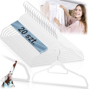 Massido 20-piece white velvet clothes hangers set with non-slip design and shoulder grooves - Hanger and Hook