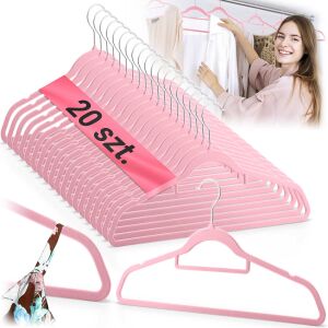 Massido 20-piece pink velvet clothes hangers set with woman using hangers in closet - Hanger and Hook