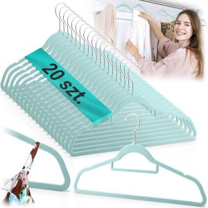 Massido Velour Clothes Hangers 20 Pack, Non-Slip, Space Saving Design - Hanger and Hook