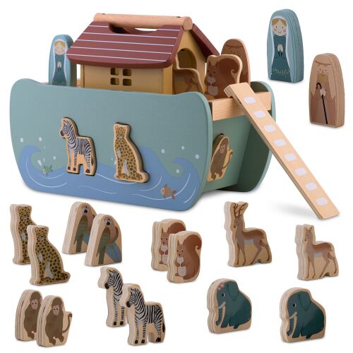 Nukido Wooden Noah's Ark Toy with Animals, Educational and Fun